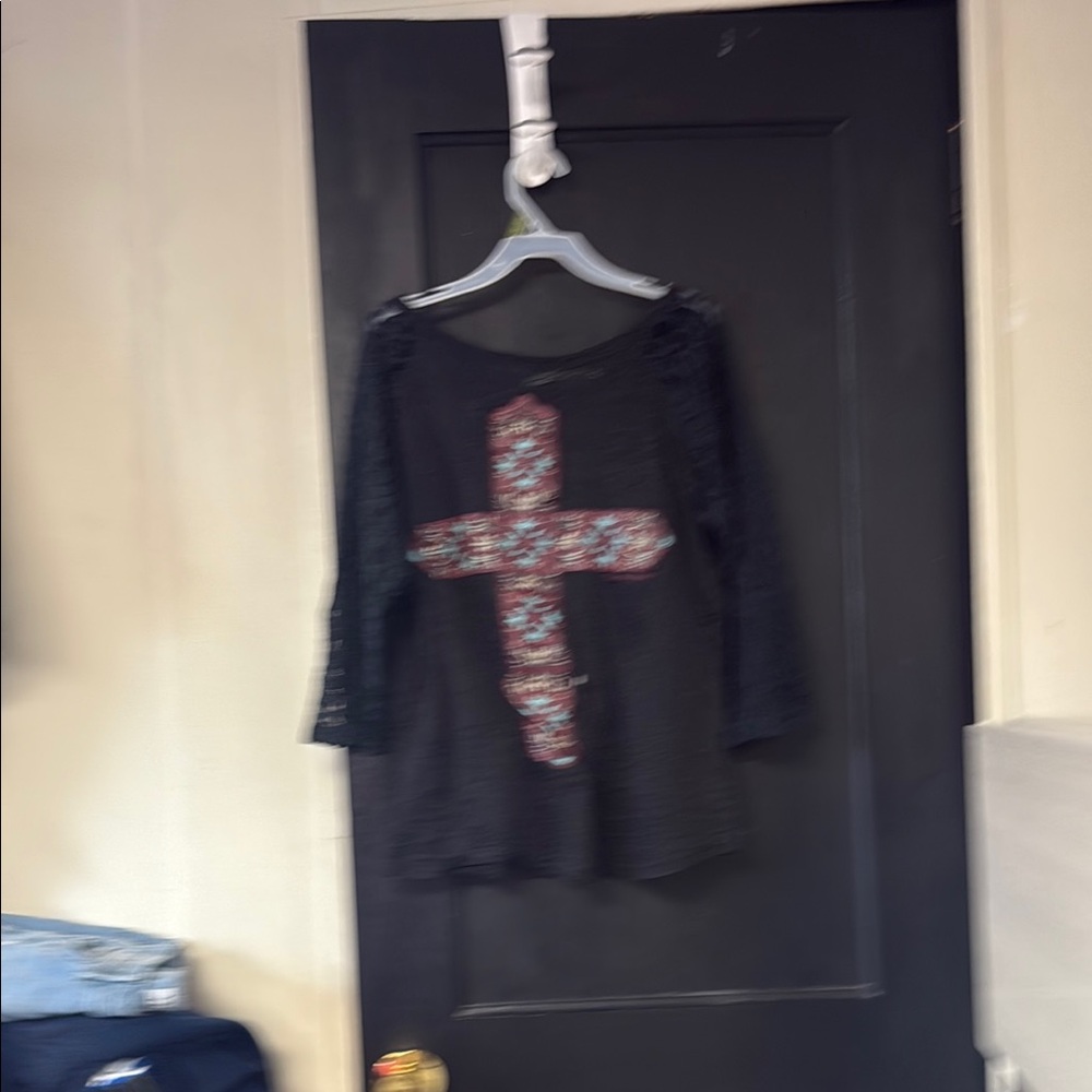 Southern Grace Black Floral Cross Top
